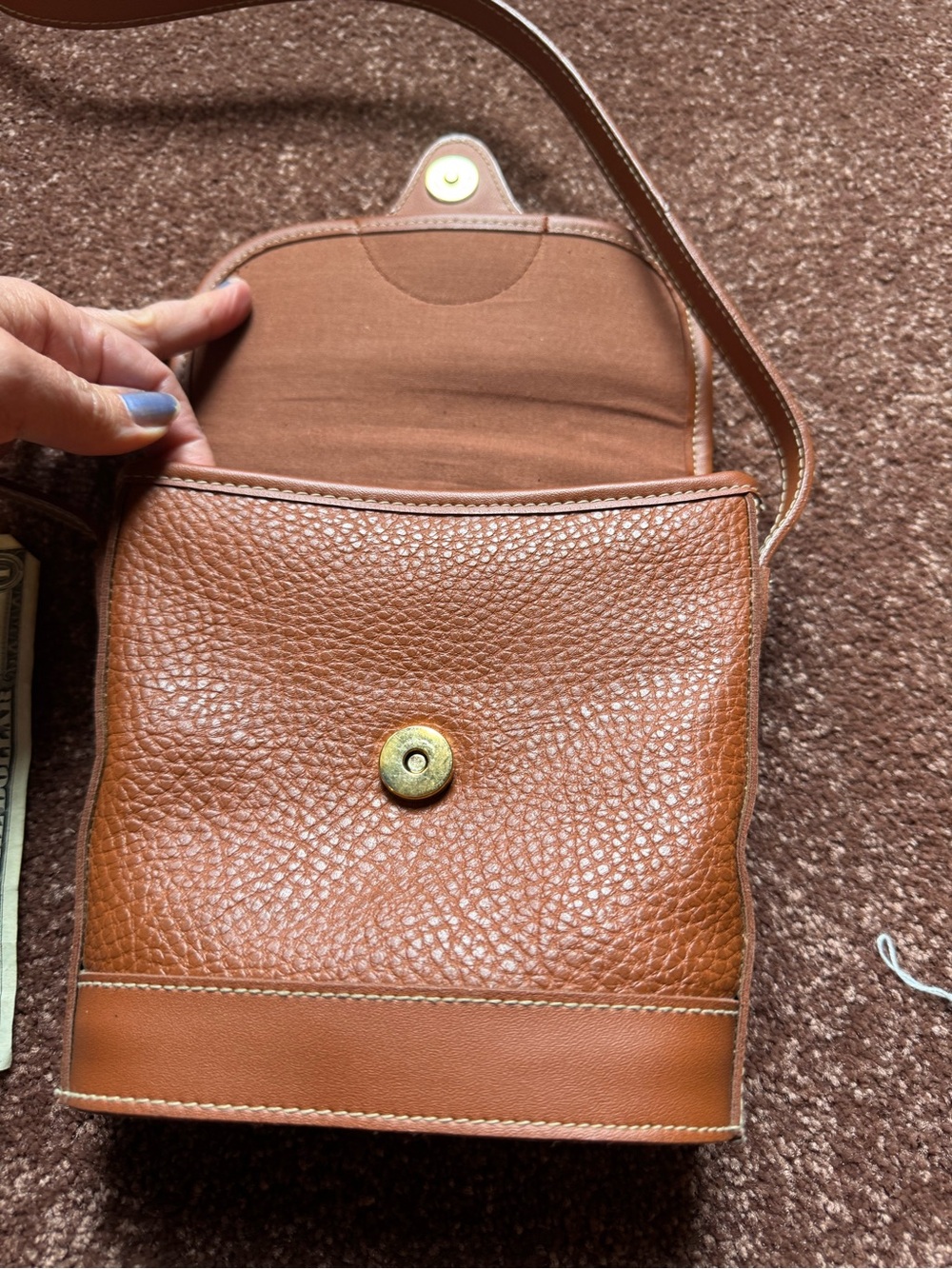Brown Leather Crossbody Bag with Crest Emblem - Picture 4 of 7